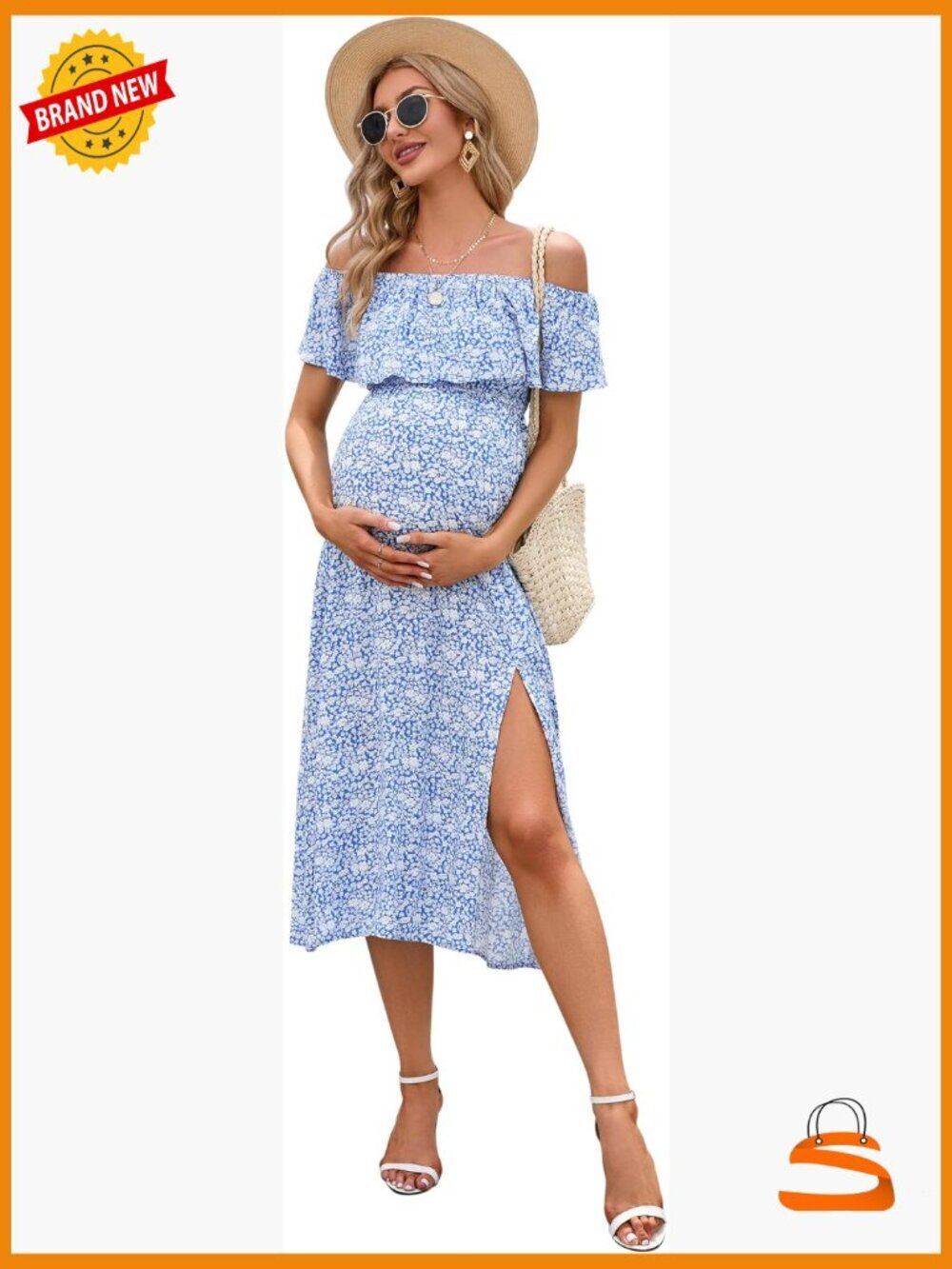 Off Shoulder Split A Line Maxi Maternity Dress for Babyshower Photo